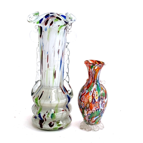 117 - A glass vase, 33cmH together with a jug (af), 20cmH