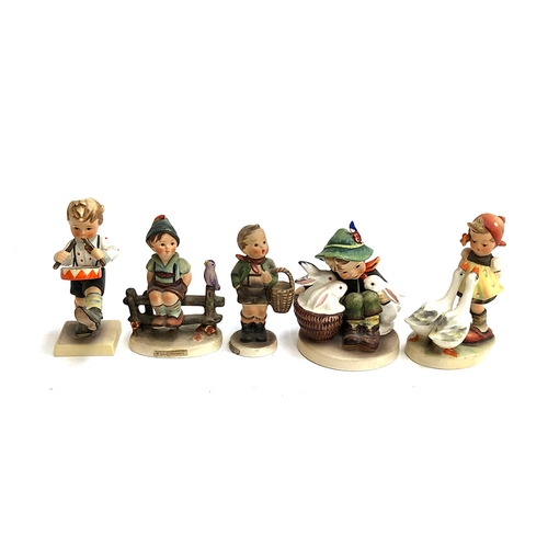 92 - Five Goebel Hummel figurines, Little Drummer (af), Wayside Harmony, Goose Girl, Village Harmony and ... 