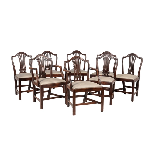 774 - A set of eight George III Hepplewhite style dining chairs, two carvers, the drop in seats on moulded... 