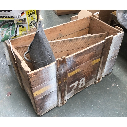 777 - A vintage packing crate with a coal scuttle