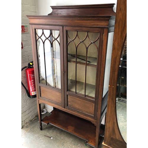 790 - An Edwardian glazed display cabinet, with barbers pole stringing, 96x37x105cmH