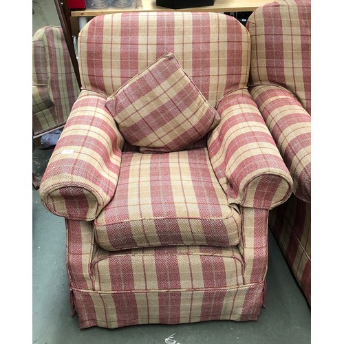 771 - A 20th century armchair upholstered in a red tweed style tartan fabric, 83cmW