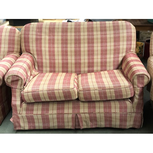 772 - A 20th century two seater sofa upholstered in a red tweed style tartan fabric, 145cmW