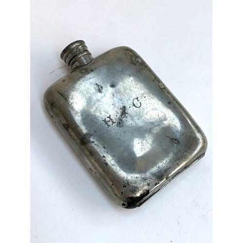 124 - A silver plated WW2 hip flask, engraved May 31st 1943 with the initials H.J.C, 9cmW