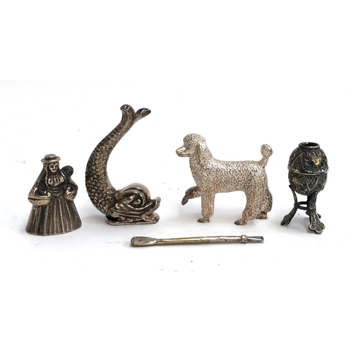 66 - A silver plated figure of a poodle by A E Jones, stamped to foot, 6cmH, together with a Cutajar work... 