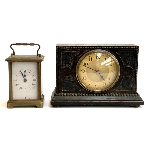 79 - An early 20th century French oak cased mantel clock, 21cmW; together with a French Estyma 8 day carr... 