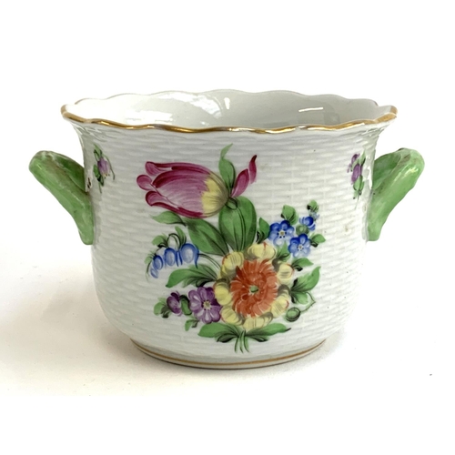 89 - A Herend Hungary twin handled porcelain planter with floral decoration, numbered 7309, 9.5cmH; toget... 