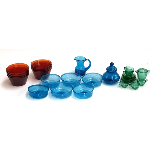 99 - A mixed lot of coloured glassware to include a Polish Krosno kingfisher blue mid-century art glass j... 