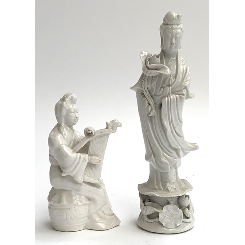 108 - Two Chinese blanc de chine porcelain figures, Guanyin the Boddhisatva of Compassion, 23cmH and one o... 