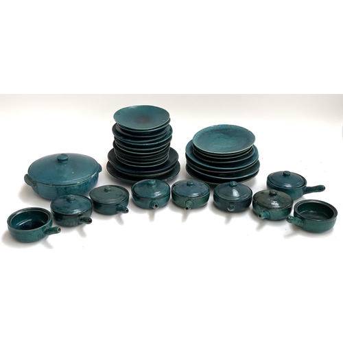 113 - Approx. 32 pieces of 'Delhi Blue' glazed pottery, including plates, a tureen, and handled lidded bow... 