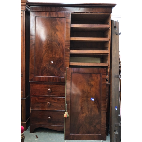 844 - A 19th century mahogany linen press, five slides over three drawers (af), 130x59x197cmH