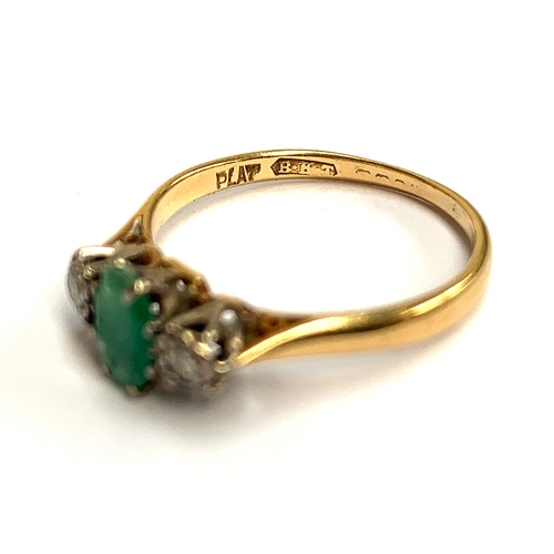 16 - A gold and platinum emerald and illusion set diamond ring, marks rubbed but tests as 18ct, size L, 1... 