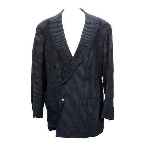 541 - An Anderson & Sheppard Savile Row double breasted navy pinstripe suit, c.1967, the trousers with zip... 