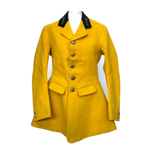 A Berkeley Hunt yellow coat, the dark green collar with running fox