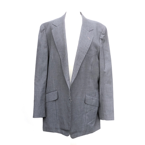 546 - A-Man Hing Cheong Hong Kong single breasted grey wool pinstripe suit, approx 42