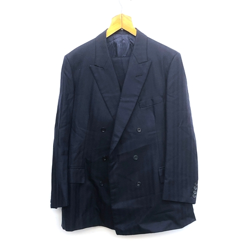 547 - A J. G. Chappell Ltd double breasted navy wool suit c.1993, the trousers with single pleat, brace bu... 