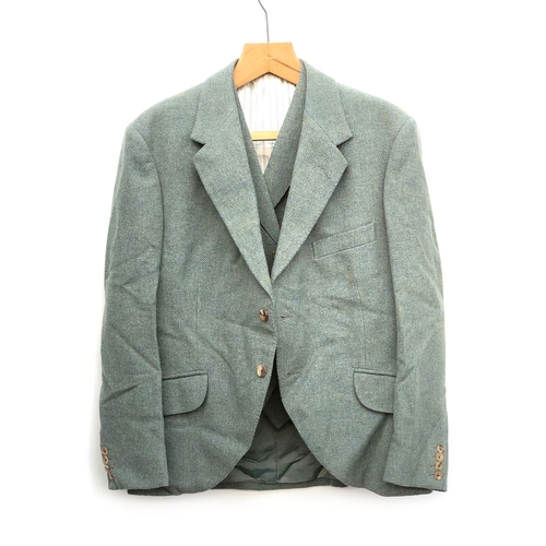 548 - Scottish interest: a Meyer & Mortimer tweed cutaway jacket and waistcoat, with kilt, the jacket appr... 