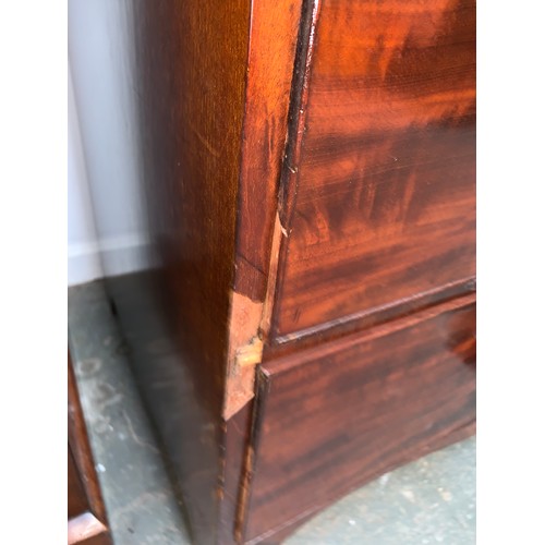 844 - A 19th century mahogany linen press, five slides over three drawers (af), 130x59x197cmH