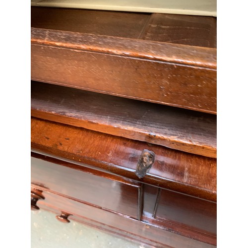 844 - A 19th century mahogany linen press, five slides over three drawers (af), 130x59x197cmH