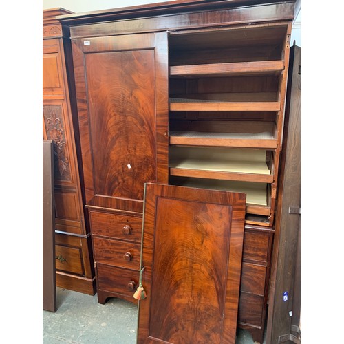 844 - A 19th century mahogany linen press, five slides over three drawers (af), 130x59x197cmH