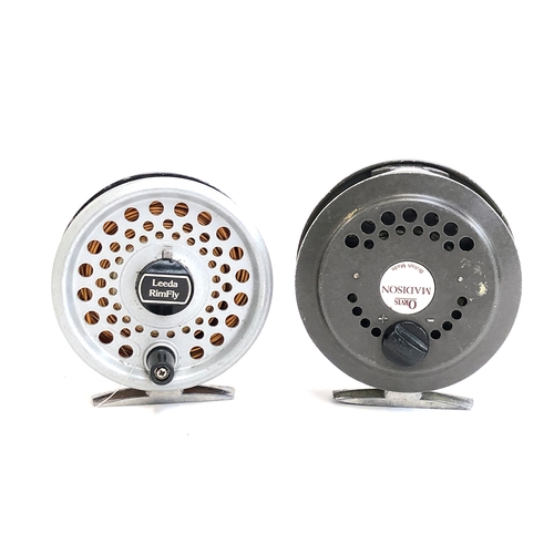 Orvis Madison trout fly reel, 3 1/2, together with a Leeda Rimfly trout fly  reel, 3 1/4 loaded wit