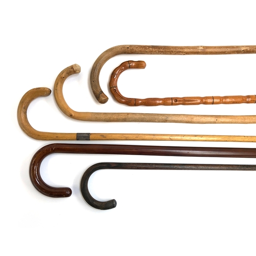 66 - Six various walking sticks, two with silver mounts (6)