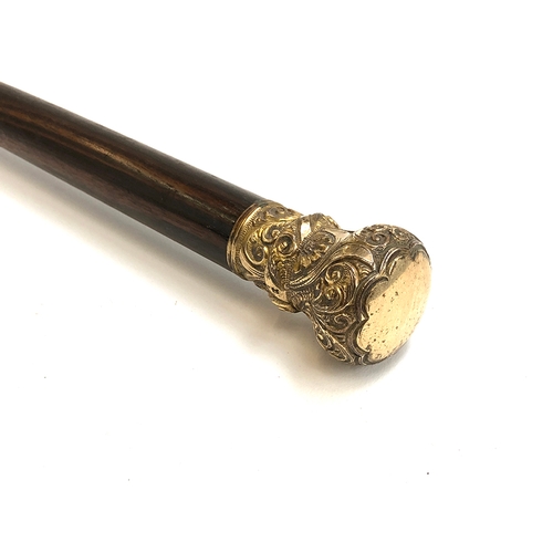 91 - A Victorian rosewood walking cane with gilt metal chased knop, 91cmL