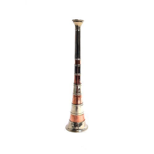 114 - A nickel and copper banded hunting horn, 22cm long