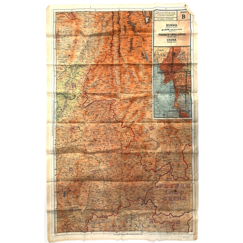 974 - Two WW2 RAF issue silk escape maps 44 A/B and 44 L/M: Sheet A India (Part Of) and Burma (North West)... 