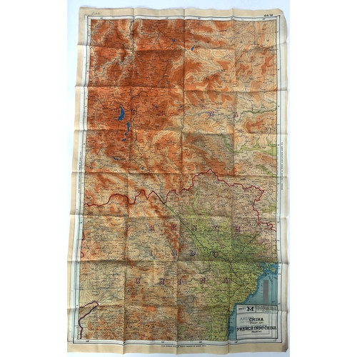 974 - Two WW2 RAF issue silk escape maps 44 A/B and 44 L/M: Sheet A India (Part Of) and Burma (North West)... 