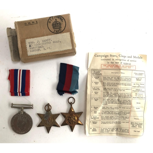 987 - A WWII France and Germany star, together with a 1939-45 star and a war medal, all unnamed but appear... 