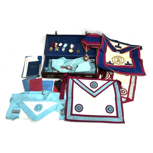 976 - A large collection of Masonic interest items, including a mongrammed leather case containing regalia... 