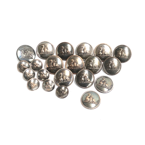 982 - A set of 13 large silver plated military buttons, c.1900, by Firmin & Sons, each depicting a seated ... 