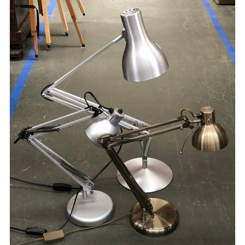 1655 - A modern branded Anglepoise lamp, in brushed steel finish; together with two smaller desk lamps with... 