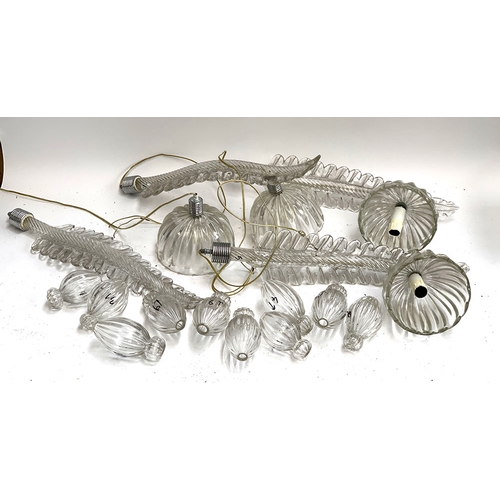 1661 - Parts of a blown glass chandelier, each fern-like frond approx. 56cmL, in two boxes