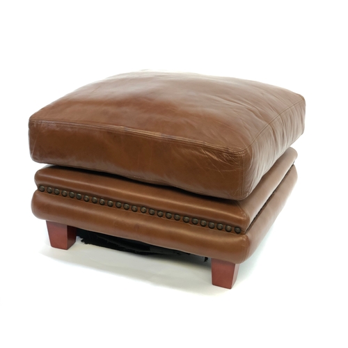 1668 - A brown leather and close nailed upholstered footstool, on square tapered legs, 68cm square, 50cm hi... 