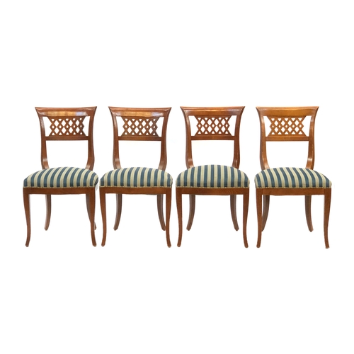 1676 - A set of four Italian side chairs, curved rail and lattice backs, with close nailed upholstered seat... 