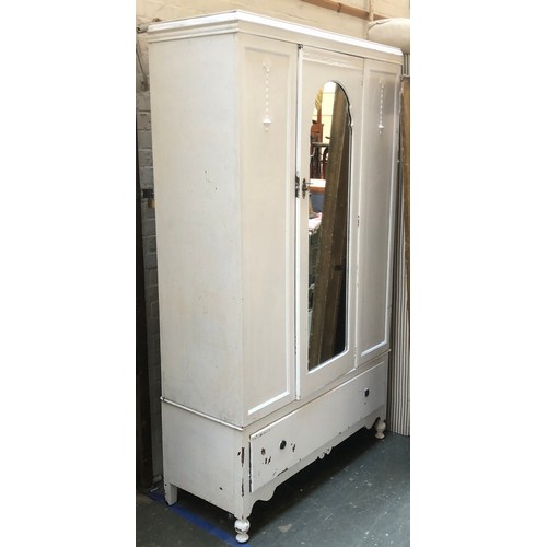 1692 - A white painted hanging wardrobe with mirrored door and drawer below, 116x47x200cmH