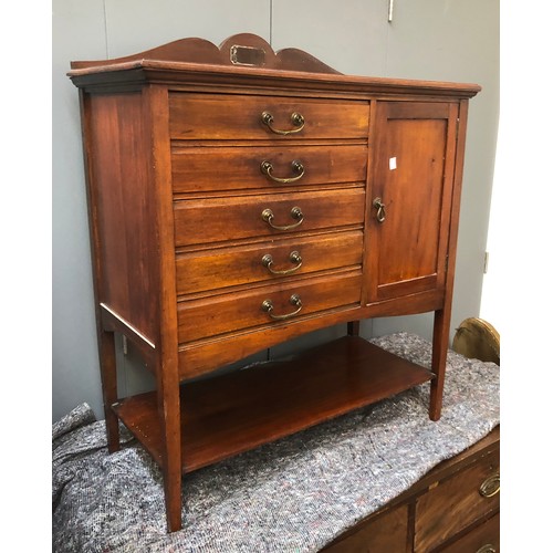 1694 - An Edwardian mahogany music cabinet, five drawers and a cupboard, 80x37x85cmH