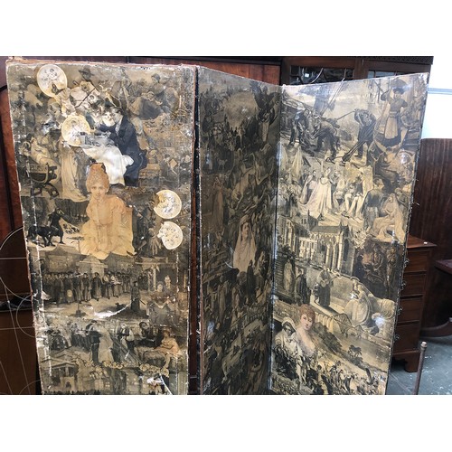 1703 - A vintage three fold decoupage screen, each panel 161x82cm