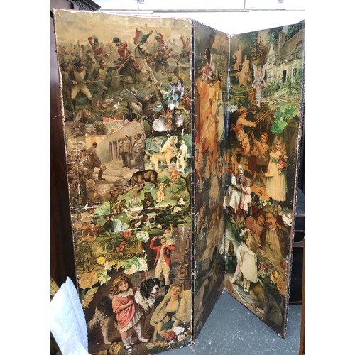 1703 - A vintage three fold decoupage screen, each panel 161x82cm