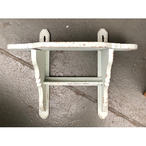 1705 - A pale blue painted wall shelf/bracket, with small undershelf, 65x38x54cmH