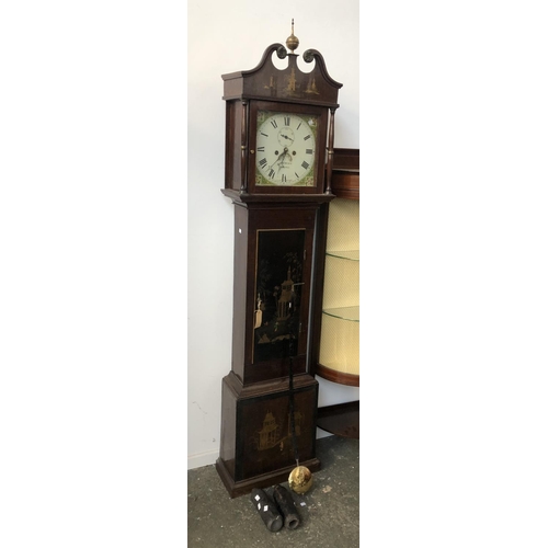 1709 - An oak longcase clock, broken pediment, dial signed J & Murch, Honiton, the trunk part japanned, wit... 