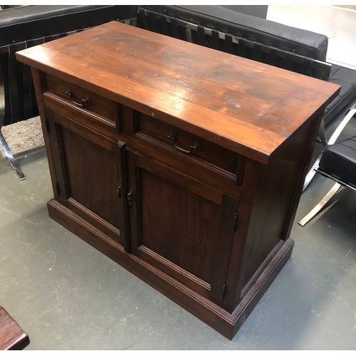 1683 - A heavy hardwood cupboard, two drawers, 100x50x81cmH