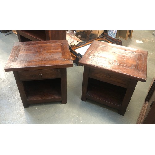 1685 - A pair of hardwood bedside tables, each with single drawer and undershelf, 61x50x61cmH