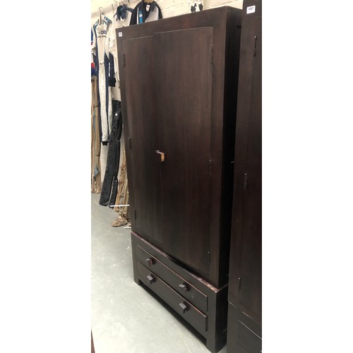 1686 - A stained hardwood hanging wardrobe, two drawers below, 90x60x186cmH