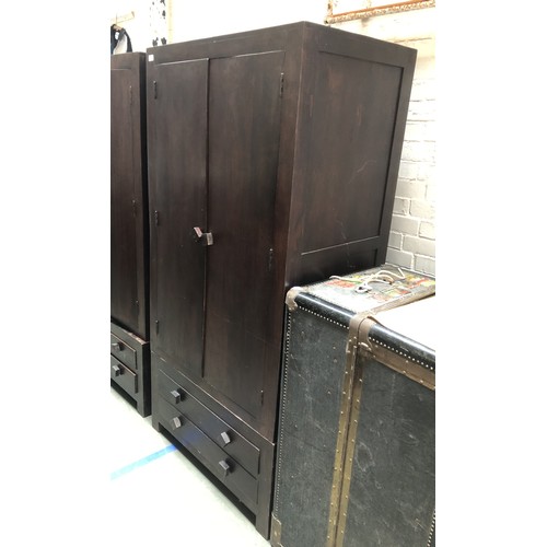 1687 - A stained hardwood hanging wardrobe, two drawers below, 90x60x186cmH