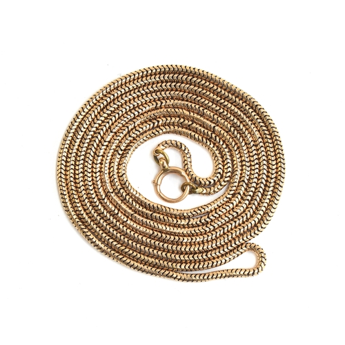 38 - A Victorian 9ct gold snake chain long guard, fastening with a large bolt clasp, 160cm long unclasped... 