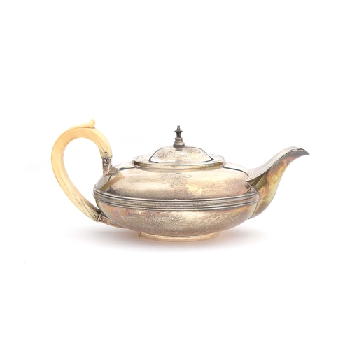 123 - A George III silver teapot by Rebecca Emes & Edward Barnard I, London 1818, of compressed circular f... 