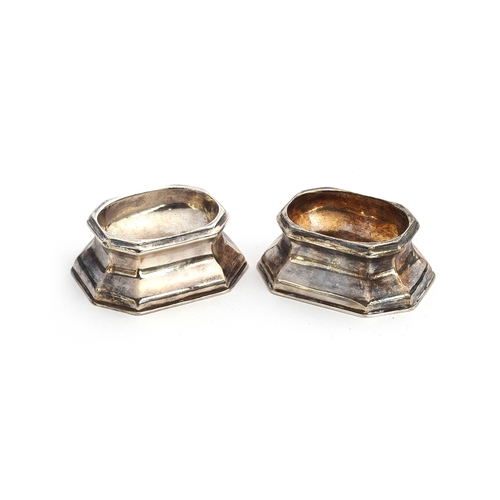 134 - A pair of George II trencher salts by James Stone, London 1735, of octagonal form, 7.5cm wide, 2.7oz... 